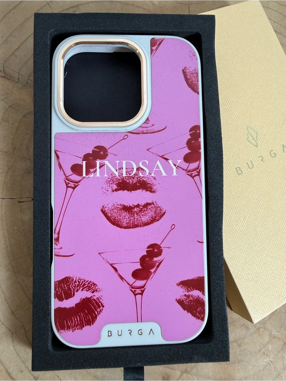 BURGA Elite Personalized “LINDSAY” Pink Martini & Lips iPhone Case